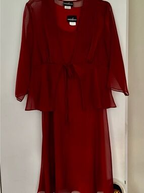 Burgundy Red Lightweight Dress-2 Piece Jacket &Sleeveless size-12